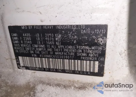 2013 Subaru Legacy 2.5I Premium из США, поврежденный, VIN 4S3BMBC65D3028017